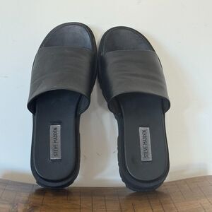 Steve Madden Platform Slide Sandals Black Leather Lug Sole Womens Size 9